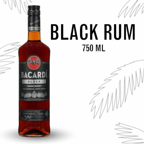 Bacardi Black Rum Dark 750ml bottle available at Sip N Burn Liquors, perfect for cocktails and enjoying with friends.