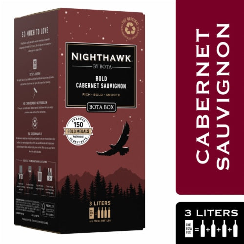 Bota Box Nighthawk Bold Cabernet Sauvignon red wine from California in a 3L box available at Sip N Burn Liquors