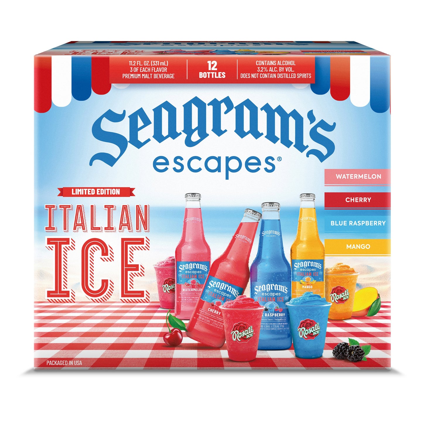 Seagram's Italian Ice Variety Pack - Beer - 12x 12oz Bottles from Sip N Burn Liquors, delicious frozen cocktail flavors perfect for summer refreshment.