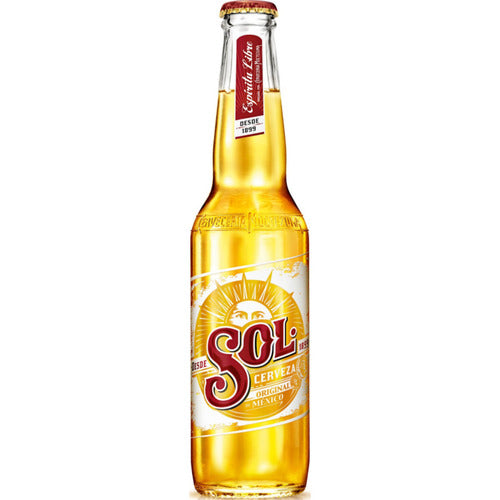 Sol Beer - Crisp and refreshing Mexican lager available at Sip N Burn Liquors, perfect for enjoying on a warm day.