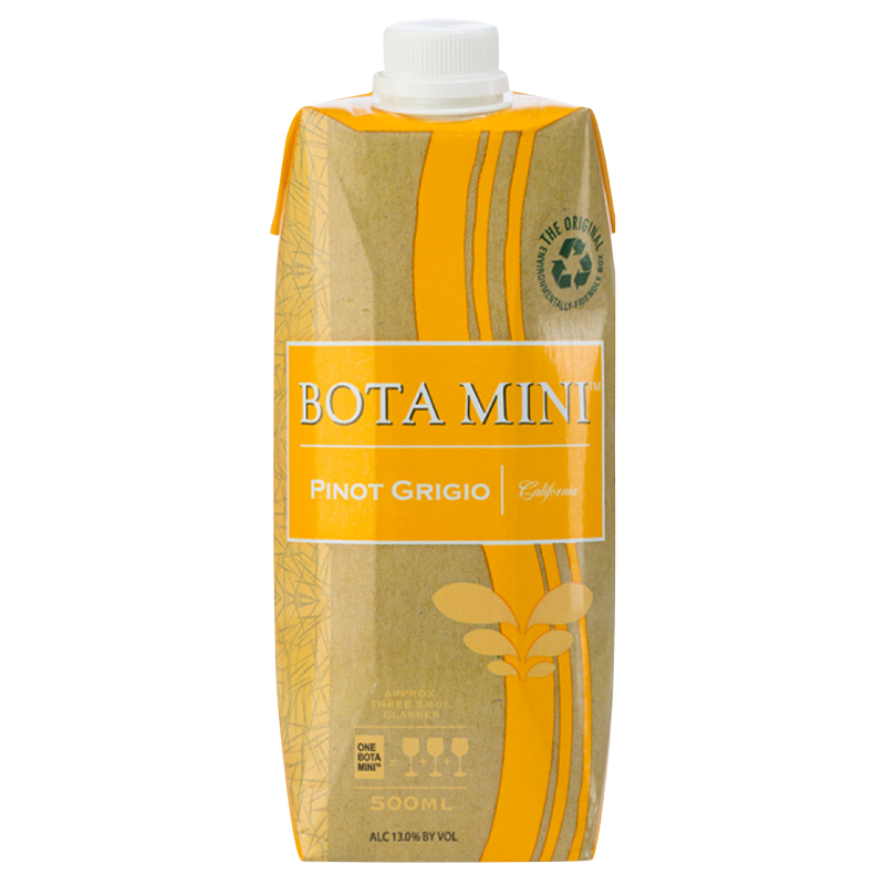 Bota Mini Pinot Grigio 500ml Tetra Pack from Sip N Burn Liquors, perfect for on-the-go enjoyment of crisp white wine.