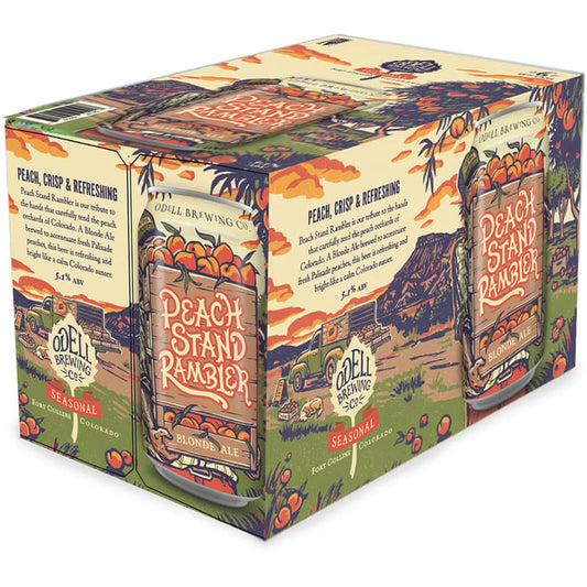 Odell Seasonal Peach Stand Rambler Blonde Ale 6x12oz Cans from Sip N Burn Liquors - refreshing craft beer with a peach flavor perfect for summer enjoyment