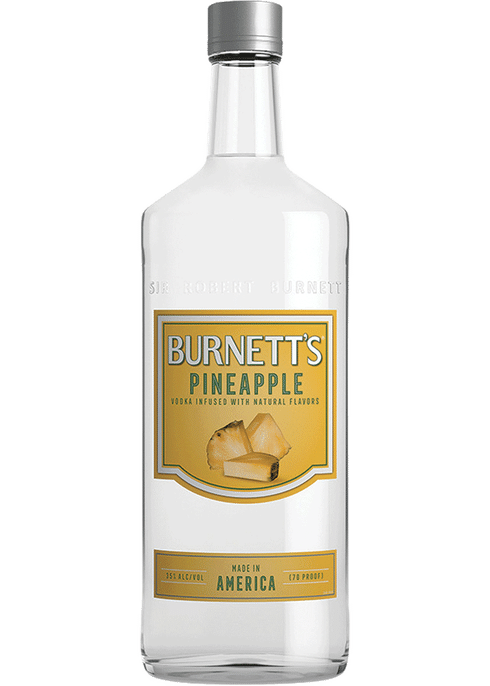 Burnett's Pineapple Vodka Flavored 750ml Bottle available at Sip N Burn Liquors, tropical and refreshing flavored vodka for cocktails and mixed drinks.