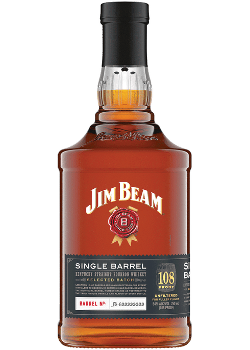 Jim Beam Bourbon Single Barrel 750ml bottle available at Sip N Burn Liquors, premium American whiskey with rich flavors and notes of vanilla and oak.