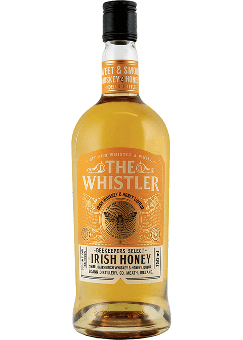 WHISTLER Irish Honey Flavored Whiskey 750ml Bottle from Sip N Burn Liquors, showcasing its rich honey color and elegant packaging, perfect for gifting or enjoying neat.