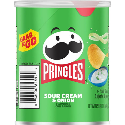 Pringles Grab & Go Sour Cream & Onion Crisps, 1.4 Oz. available at Sip N Burn Liquors, delicious snack option for any occasion.