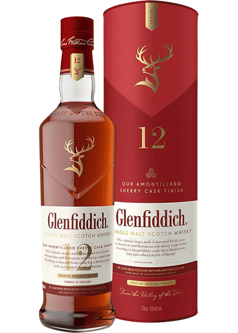 Glenfiddich 12 Year Sherry Cask Single Malt Scotch Whisky available at Sip N Burn Liquors, premium whiskey featuring rich sherry notes and smooth oak flavors.