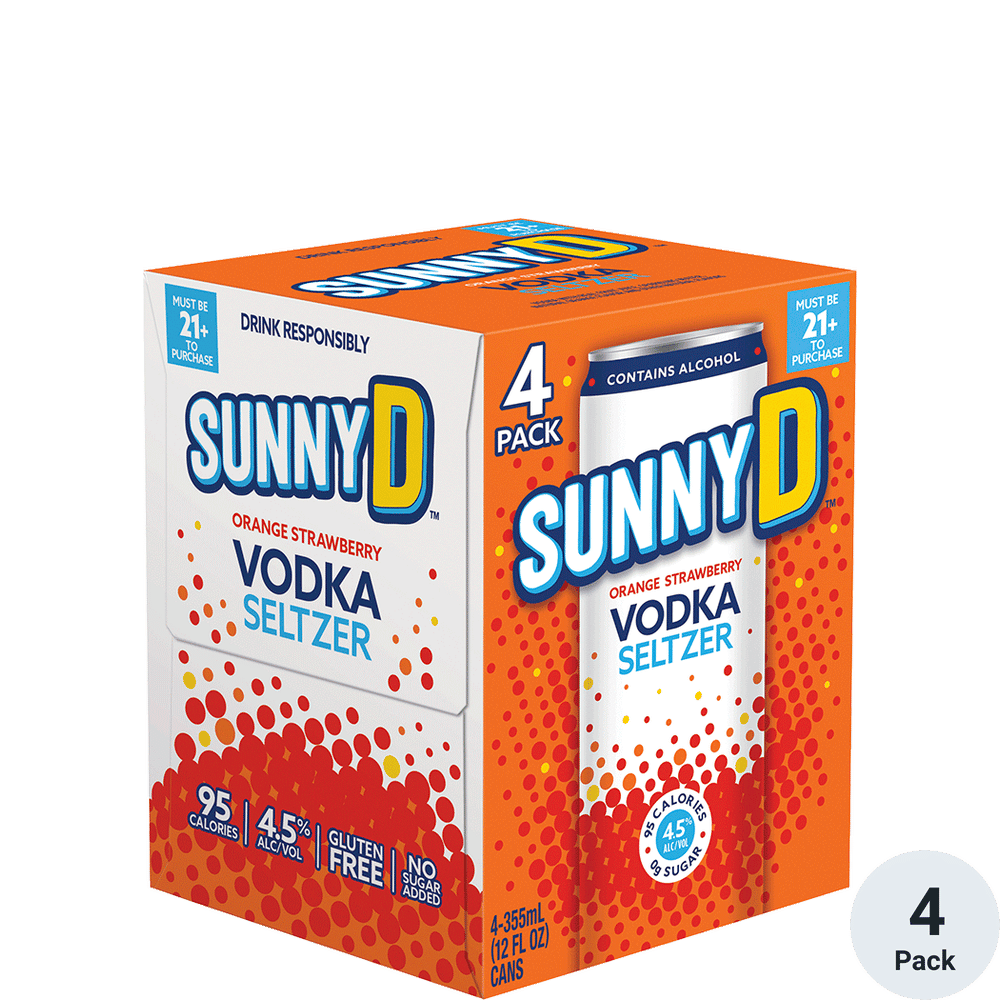 Sunny D 4pk from Sip N Burn Liquors - refreshing citrus drink in convenient four-pack for on-the-go enjoyment.