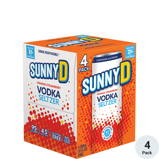 Sunny D 4pk from Sip N Burn Liquors - refreshing citrus drink in convenient four-pack for on-the-go enjoyment.