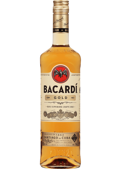 Bacardi Gold Rum 750 ML bottle from Sip N Burn Liquors, premium gold rum with 80 proof for cocktails and mixed drinks.