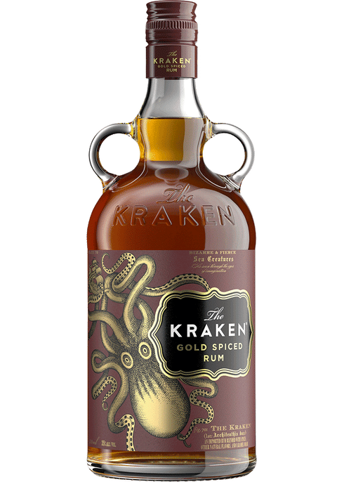 The Kraken Rum Gold Spiced Rum 750ml bottle available at Sip N Burn Liquors, featuring a striking design and rich flavor profile perfect for cocktails and sipping.