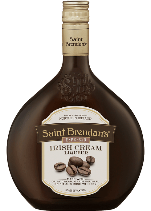 St Brendans Espresso Irish Cream bottle displayed at Sip N Burn Liquors, a rich and creamy liqueur blending coffee and Irish whiskey for a delightful taste experience.