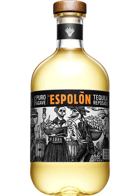 Espolon Reposado Tequila 750ml bottle available at Sip N Burn Liquors, showcasing its unique design and rich amber color.