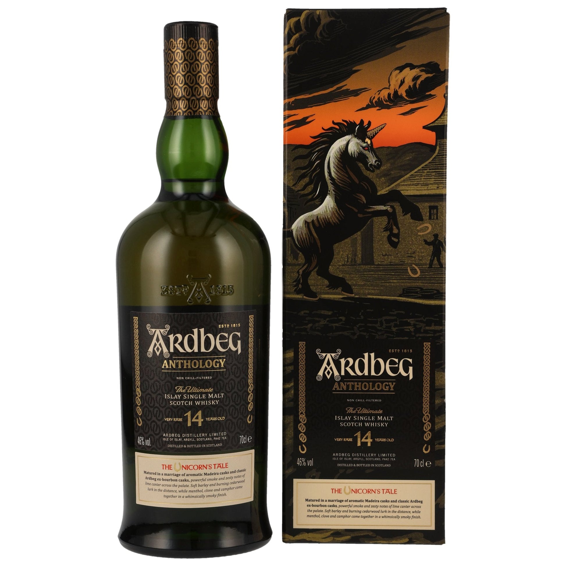 Ardbeg Anthology 14YO GB 2024 Edition available at Sip N Burn Liquors, showcasing the iconic bottle design and rich amber color, perfect for whisky collectors and enthusiasts.