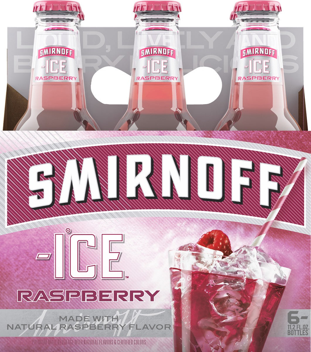 Smirnoff Ice Raspberry Malt Liquor - 6x 11.2oz Bottles available at Sip N Burn Liquors, refreshing raspberry flavored beer.