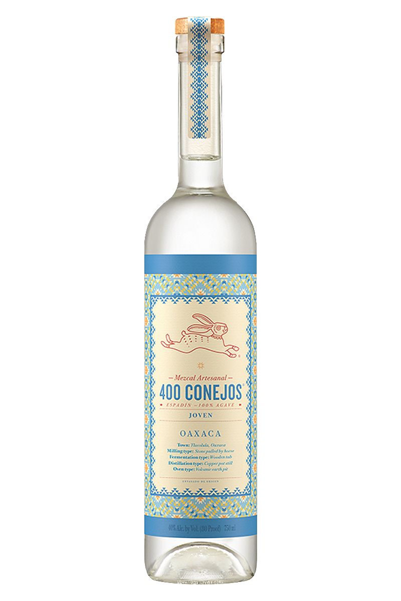 Alt text: 400 Conejos Joven Espadin Mezcal - Premium artisanal mezcal available at Sip N Burn Liquors, showcasing authentic craftsmanship and rich flavor profile.