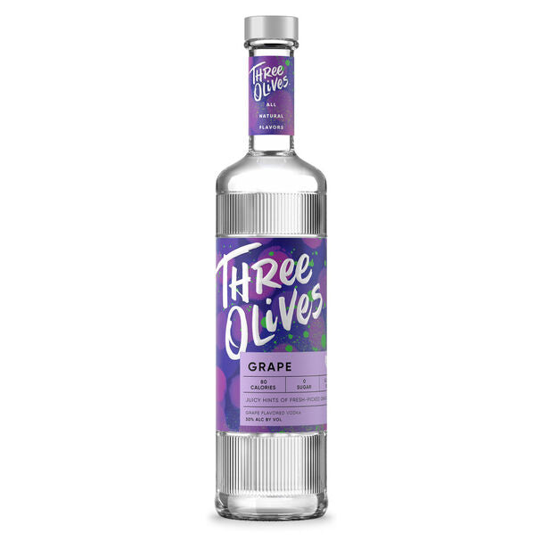 Three Olives Grape Vodka 6332 at Sip N Burn Liquors, premium fruit-flavored vodka with a rich grape essence, perfect for cocktails and mixed drinks.