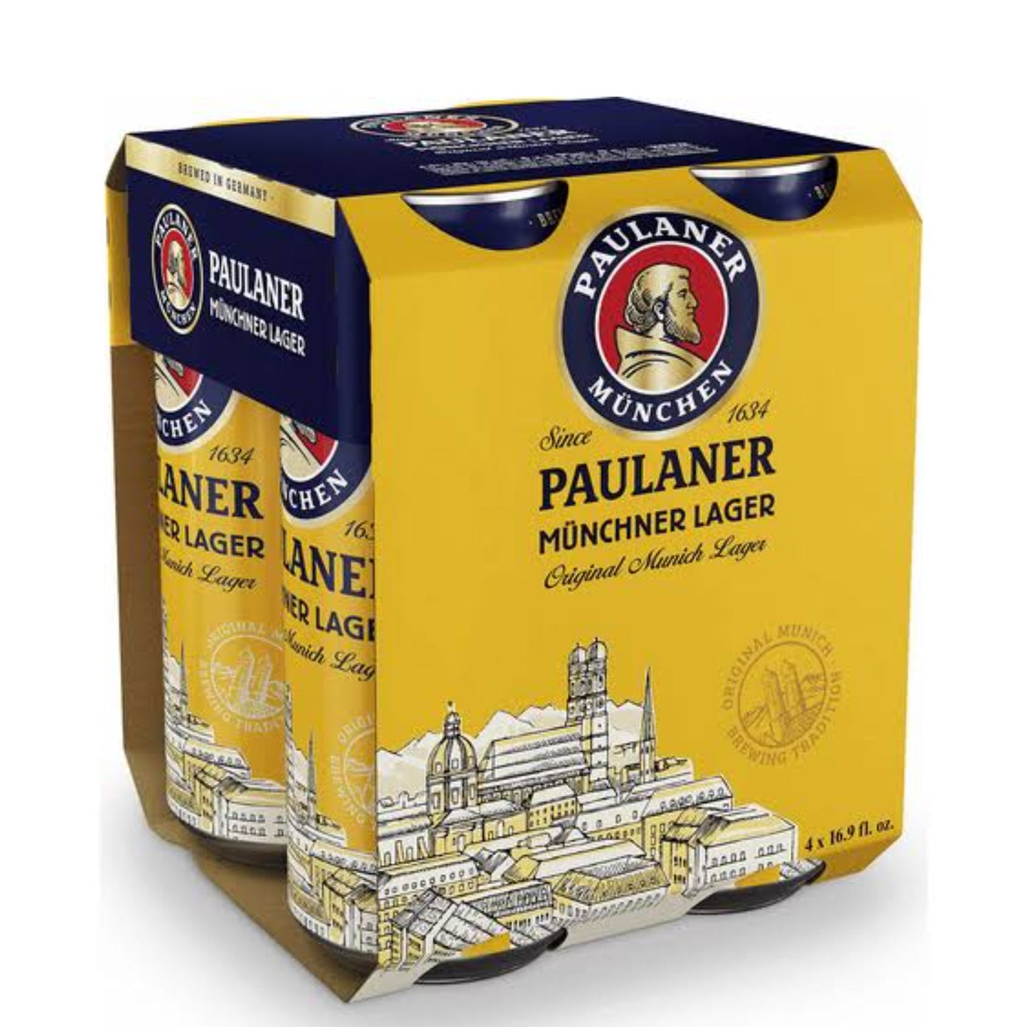 Paulaner Original Munich Lager - Beer in 4x 16.9oz Cans from Sip N Burn Liquors, refreshing German lager with rich flavor and quality ingredients.