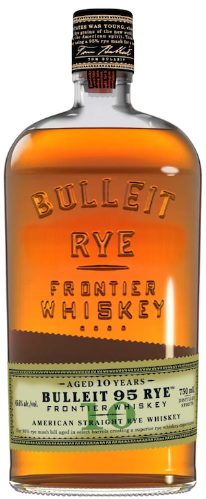 Bulleit 95 Rye 10yr whiskey bottle from Sip N Burn Liquors, premium aged rye spirit with rich flavor and smooth finish.