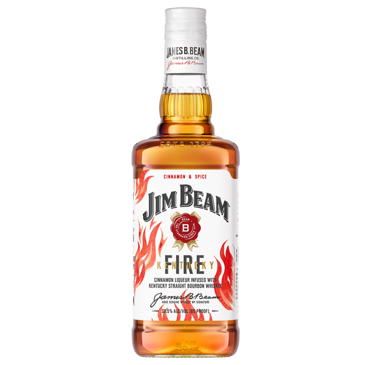 Jim Beam Kentucky Fire Bourbon Whiskey 750ml bottle available at Sip N Burn Liquors, featuring a bold cinnamon flavor and smooth finish, perfect for cocktails or sipping.