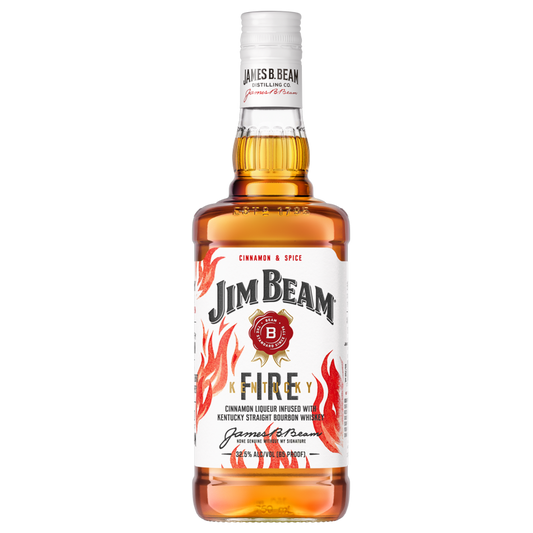 Jim Beam Kentucky Fire Bourbon Whiskey 750ml bottle available at Sip N Burn Liquors, featuring a bold cinnamon flavor and smooth finish, perfect for cocktails or sipping.