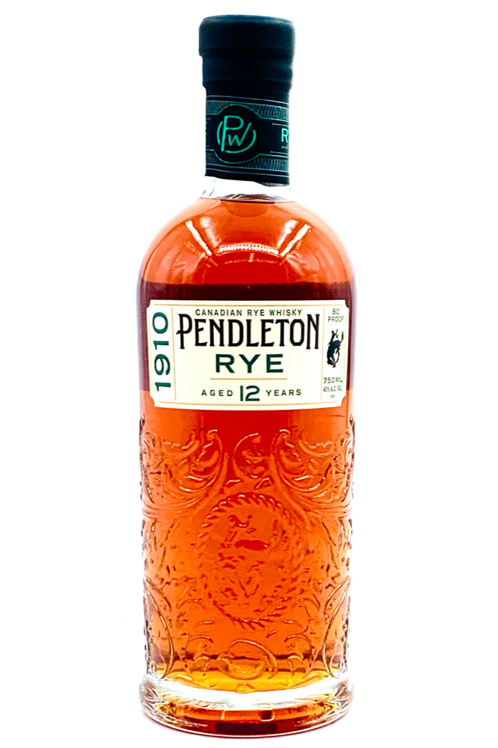 Pendleton 1910 Rye 12 Year Old Canadian Whisky bottle displayed at Sip N Burn Liquors, showcasing its premium packaging and rich heritage.