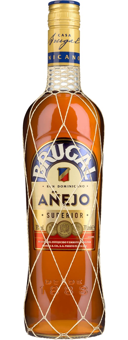 Brugal Anejo Superior Rum bottle displayed at Sip N Burn Liquors, showcasing rich amber color and premium label design.