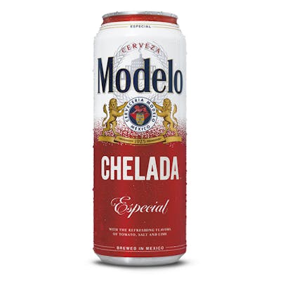 Modelo Chelada Especial 24oz - Refreshing canned beverage featuring a blend of Mexican beer and natural lime flavors, available at Sip N Burn Liquors.