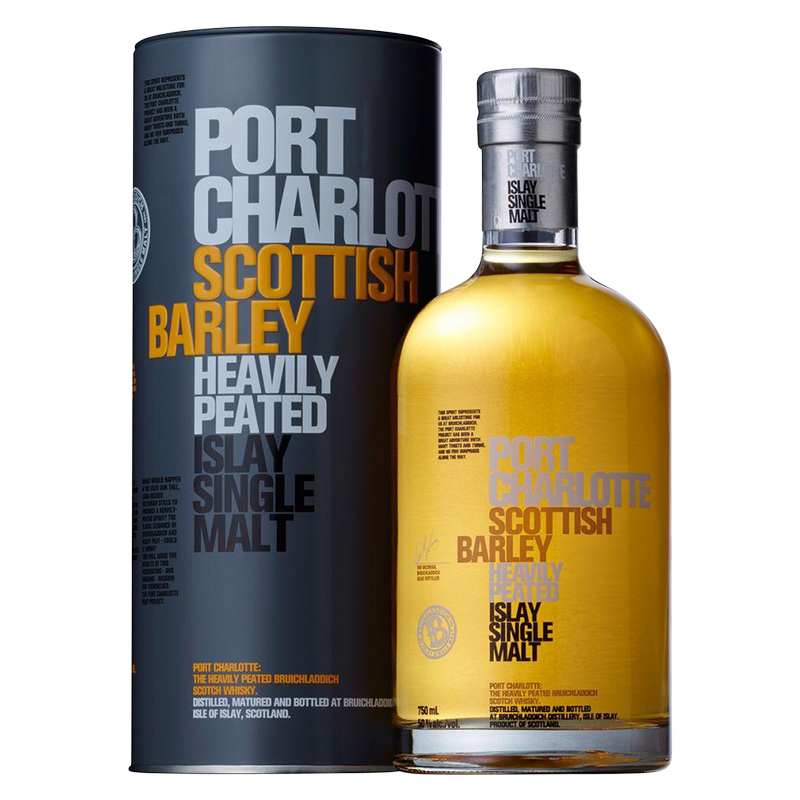 Bruichladdich Port Charlotte 750ml bottle from Sip N Burn Liquors, featuring a rich peaty whisky with notes of dark chocolate and dried fruits, perfect for connoisseurs and collectors.