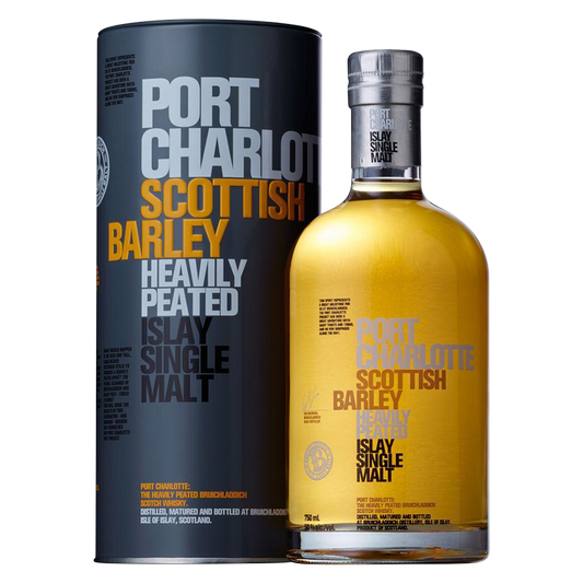 Bruichladdich Port Charlotte 750ml bottle from Sip N Burn Liquors, featuring a rich peaty whisky with notes of dark chocolate and dried fruits, perfect for connoisseurs and collectors.