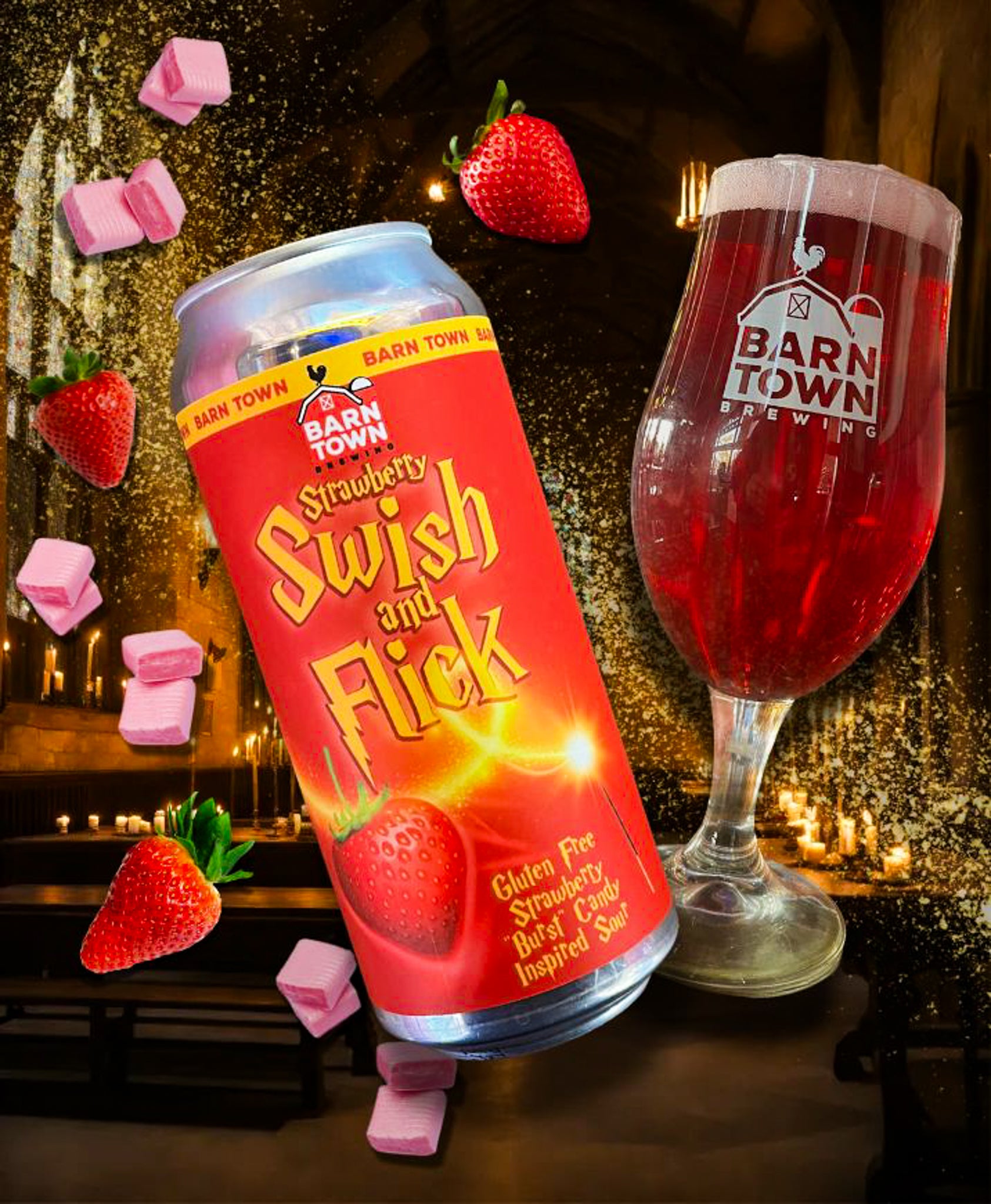 Barntown Strawberry Swish and Flick liqueur from Sip N Burn Liquors, featuring vibrant strawberry flavor and a unique design.