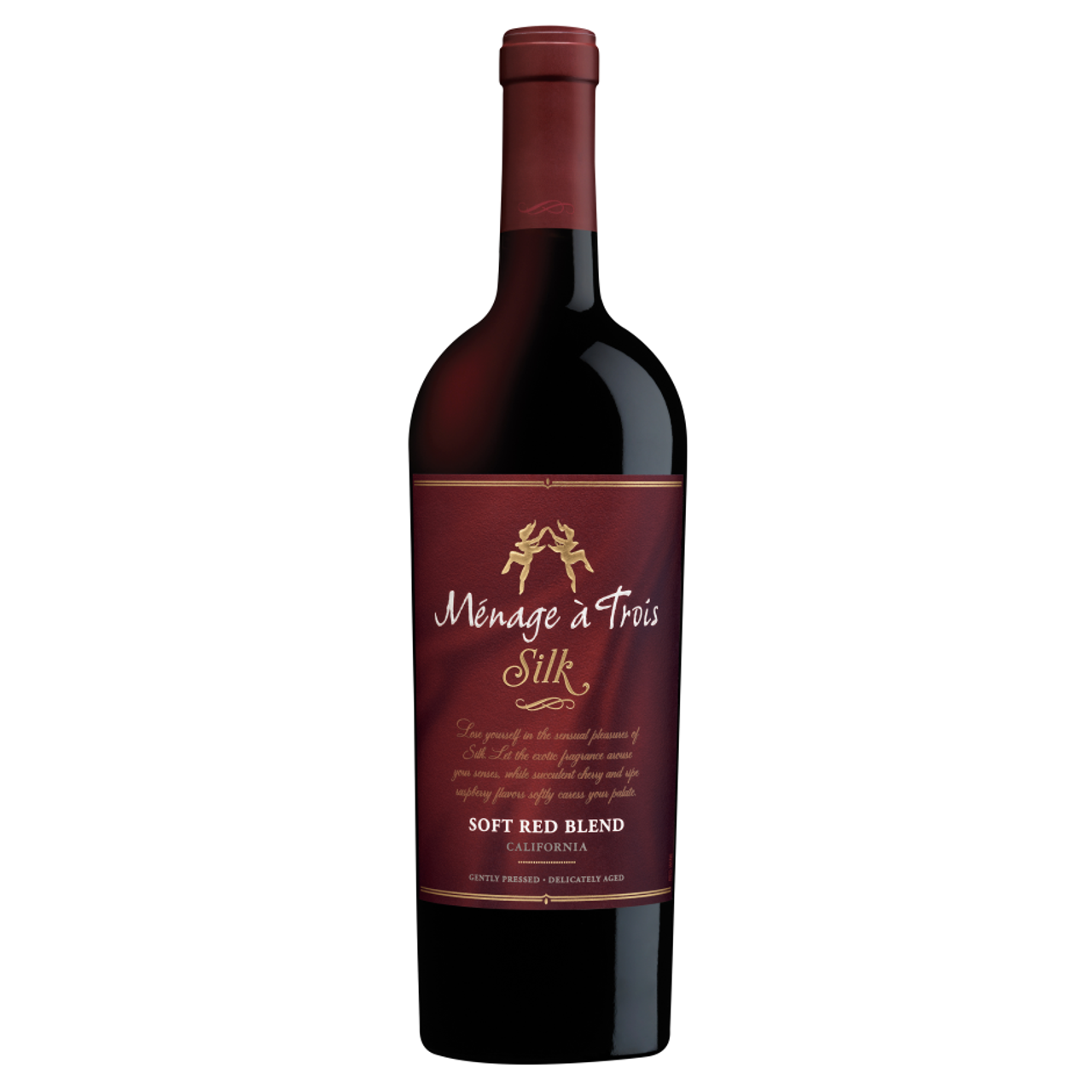 Menage A Trois Silk Red wine bottle from Sip N Burn Liquors, showcasing a luxurious label and rich color, perfect for an elegant evening or celebration.