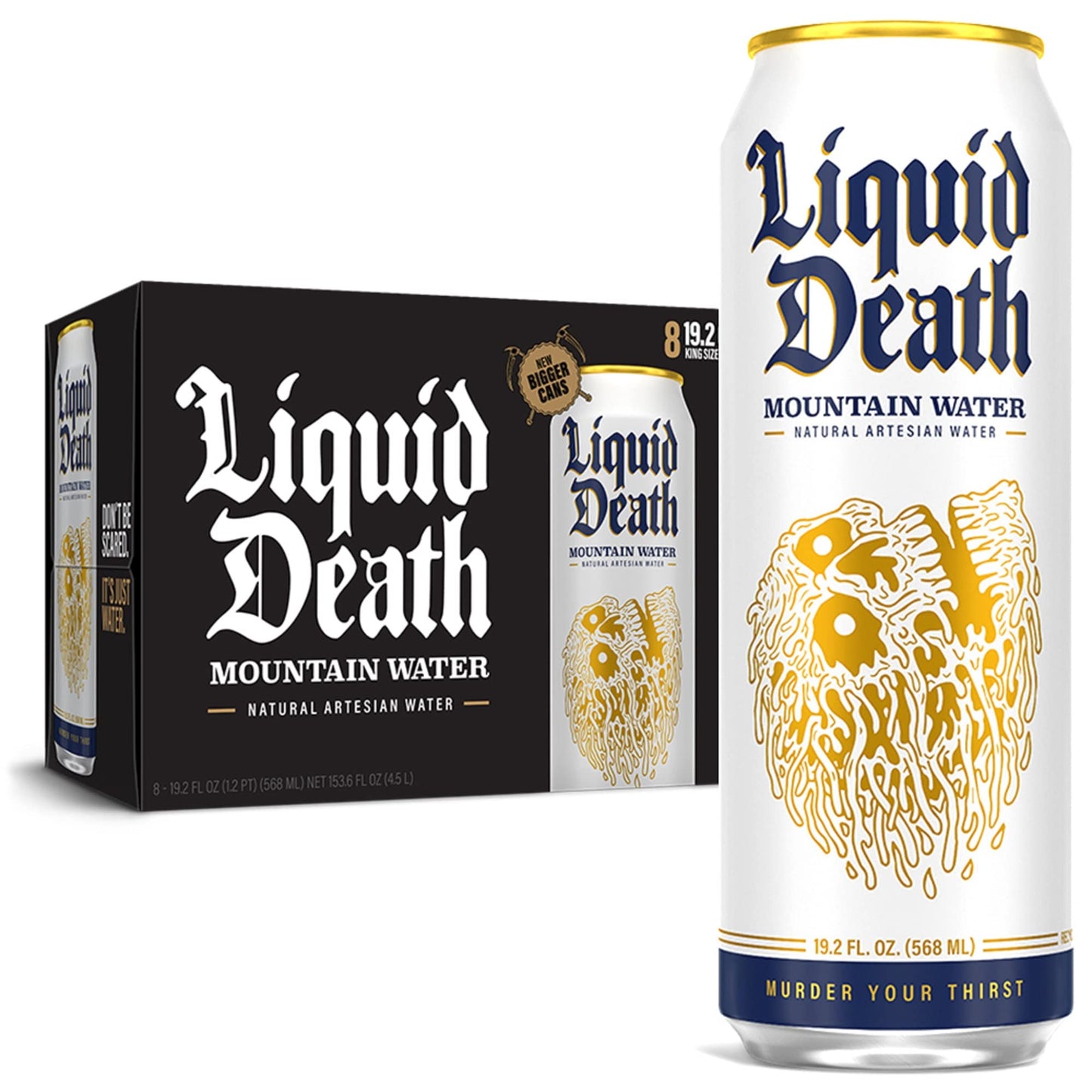 Liquid Death from Sip N Burn Liquors - premium mountain water in a striking aluminum can, perfect for hydration on-the-go.