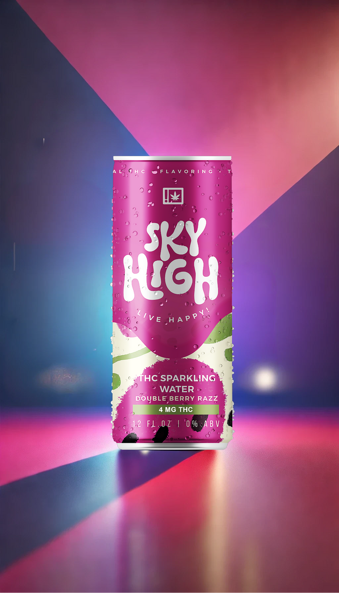 Sky High sparkling water Double Berry Razz 4-pack from Sip N Burn Liquors, refreshing beverage with bold berry flavors, perfect for any occasion.