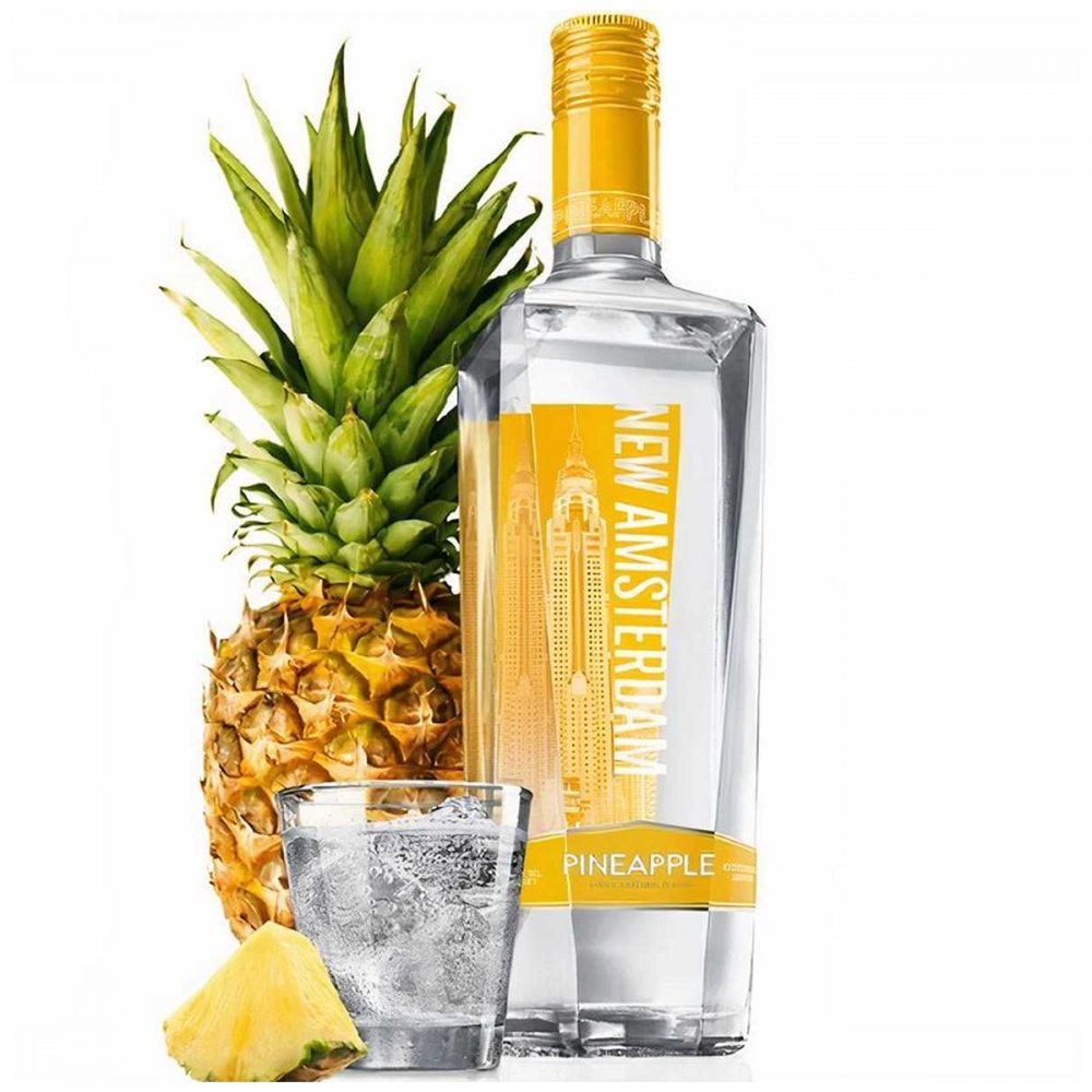 New Amsterdam Pineapple Flavored Vodka 750ml Bottle available at Sip N Burn Liquors, featuring a vibrant label and tropical design, perfect for refreshing cocktails and summer drinks.