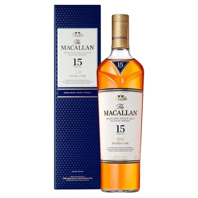 Macallan 15yr Double Cask Single Malt Scotch 750ml bottle available at Sip N Burn Liquors, premium Scotch whisky with rich flavors and exceptional quality