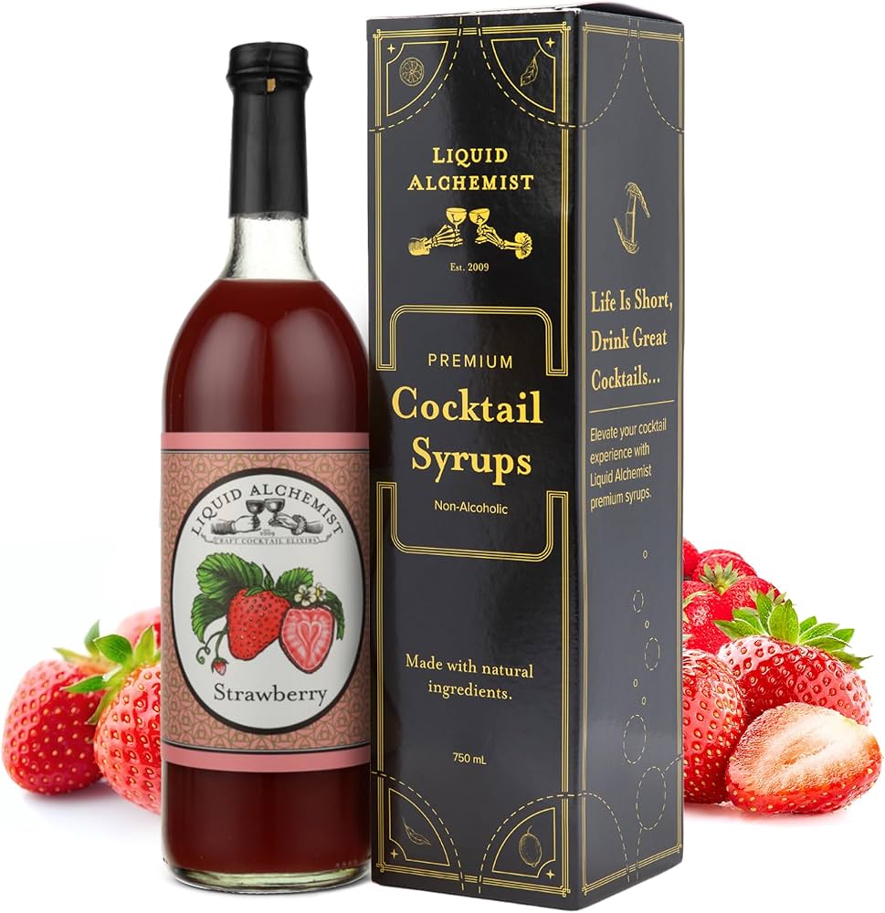 Liquid Alchemist Strawberry Syrup for Mixers, Food & Ice at Sip N Burn Liquors - Real ingredients for delicious strawberry margaritas and beverages.