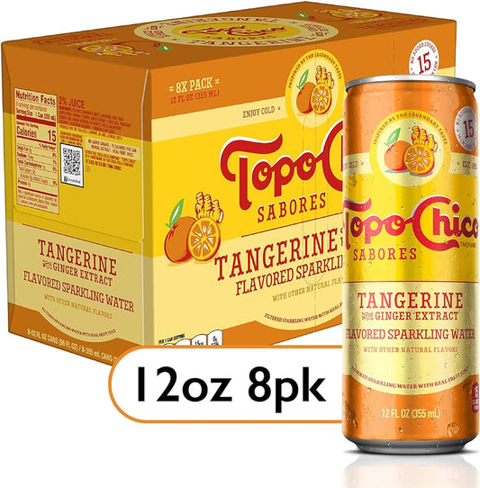 Topo Chico Sabores Tangerine with Ginger Extract 12oz 8pk from Sip N Burn Liquors, refreshing sparkling beverage infused with tangerine and ginger flavors, perfect for uplifting your gatherings.