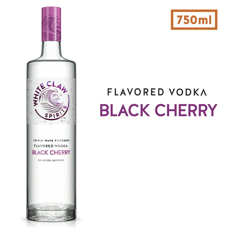 White Claw Spirits Premium Black Cherry Triple Wave Filtered Vodka 750ml available at Sip N Burn Liquors, featuring a rich black cherry flavor and smooth finish perfect for cocktails.