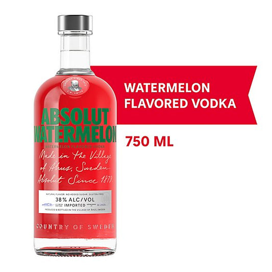 Absolut Watermelon Vodka Flavored 750ml Bottle available at Sip N Burn Liquors for refreshing summer cocktails and vibrant drinks.