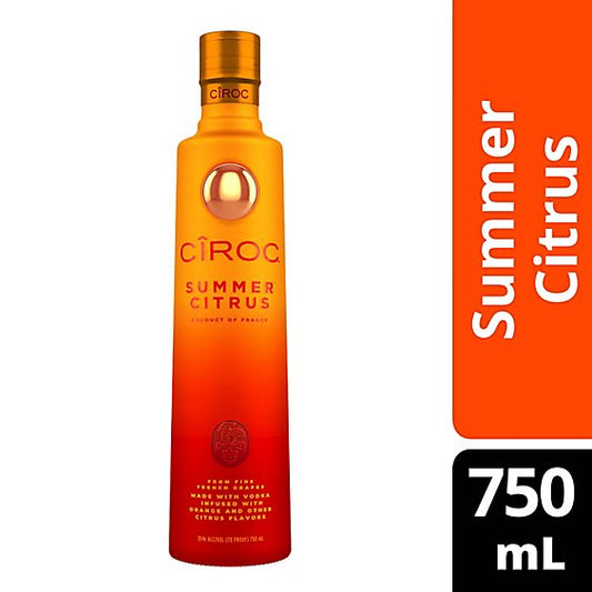 CIROC Summer Citrus Flavored Vodka 750ml Bottle available at Sip N Burn Liquors, refreshing citrus-infused vodka perfect for summer cocktails.