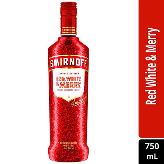 Smirnoff Red White & Merry 750ml bottle available at Sip N Burn Liquors, perfect for festive celebrations and gatherings.