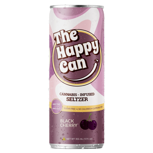 Alt text for The Happy Can Black Cherry: "The Happy Can Black Cherry beverage from Sip N Burn Liquors - refreshingly sweet and fruity flavor in a sleek black can, perfect for any occasion."