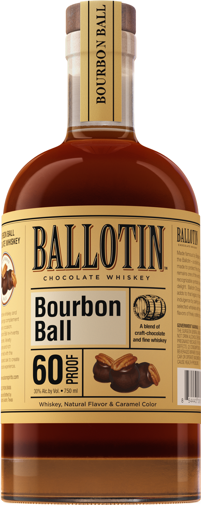 Ballotin Bourbon Ball Chocolate Whiskey Flavored - 750ml Bottle from Sip N Burn Liquors, rich chocolate whiskey liqueur in a stylish bottle perfect for gifting or indulging.