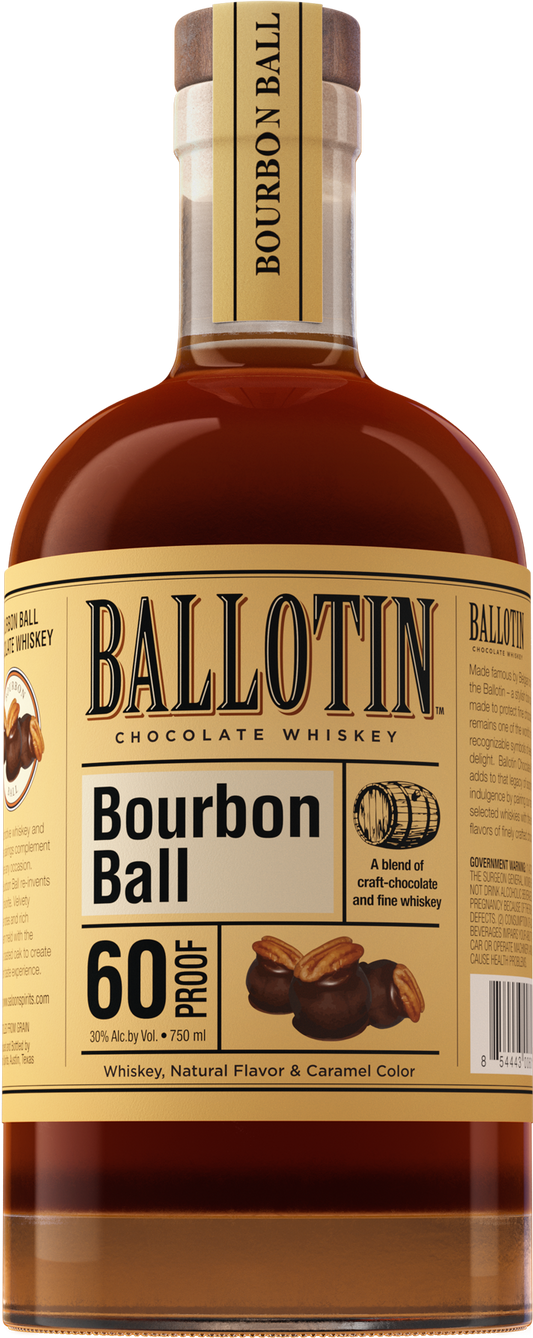 Ballotin Bourbon Ball Chocolate Whiskey Flavored - 750ml Bottle from Sip N Burn Liquors, rich chocolate whiskey liqueur in a stylish bottle perfect for gifting or indulging.