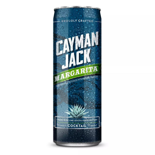 Cayman Jack Margarita from Sip N Burn Liquors, refreshing premium margarita cocktail in a vibrant bottle with a lime wedge garnish.