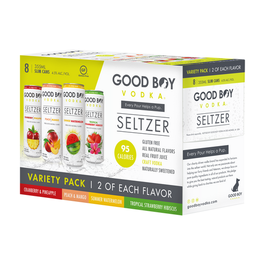 Good Boy Vodka Seltzer 8-pack from Sip N Burn Liquors - refreshing alcoholic seltzer with a smooth taste, perfect for social gatherings and summer outings.