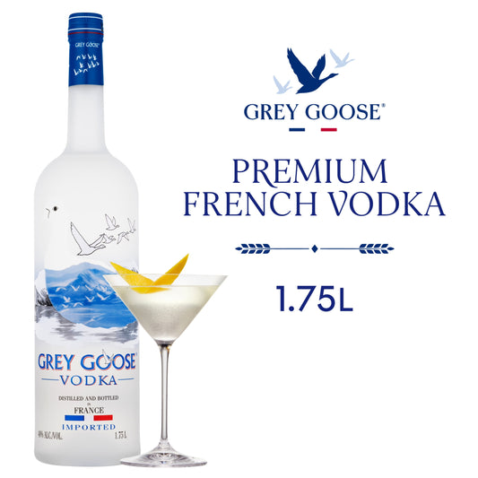 Grey Goose Vodka 1.75L bottle available at Sip N Burn Liquors, premium French vodka known for its smoothness and quality.