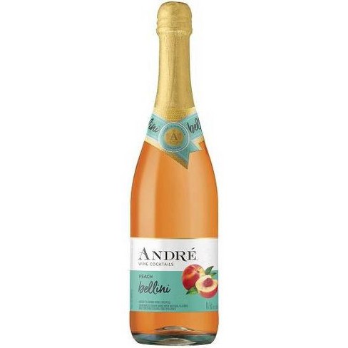 Andre Peach Bellini Wine Cocktail in a 750ml bottle, perfect for refreshing gatherings, available at Sip N Burn Liquors.