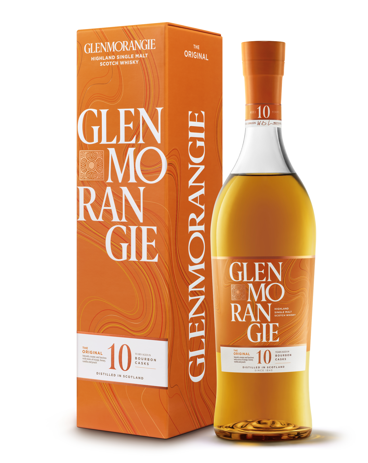 Glenmorangie whisky bottle displayed at Sip N Burn Liquors, showcasing its distinctive design and rich amber color.